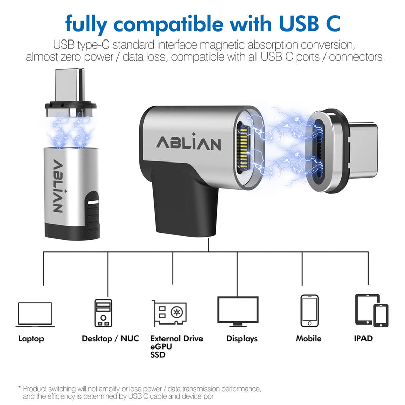 [Australia - AusPower] - USB C Magnetic Adapter,(2 Pack Straight & Right Angle) Support Thunderbolt 4,USB4.0, PD 100W Quick Charge,40Gb/s Data Transfer,8K Video Output Compatible with MacBook and More USB C Devices. USB adapter 