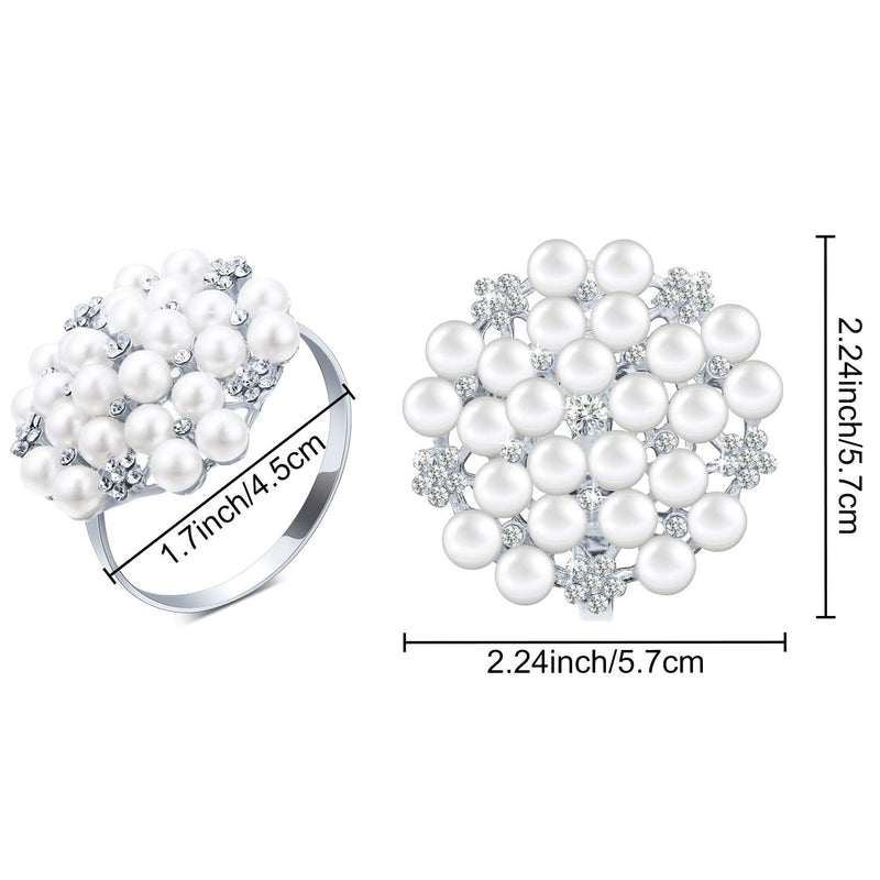 [Australia - AusPower] - Silver Napkin Rings Set of 12 Pearls Round Flower Napkin Buckles Rhinestone Napkin Holders for Wedding Banquet Home Party Kitchen Decorations Dining Table Linen Accessories (Silver) Silver 