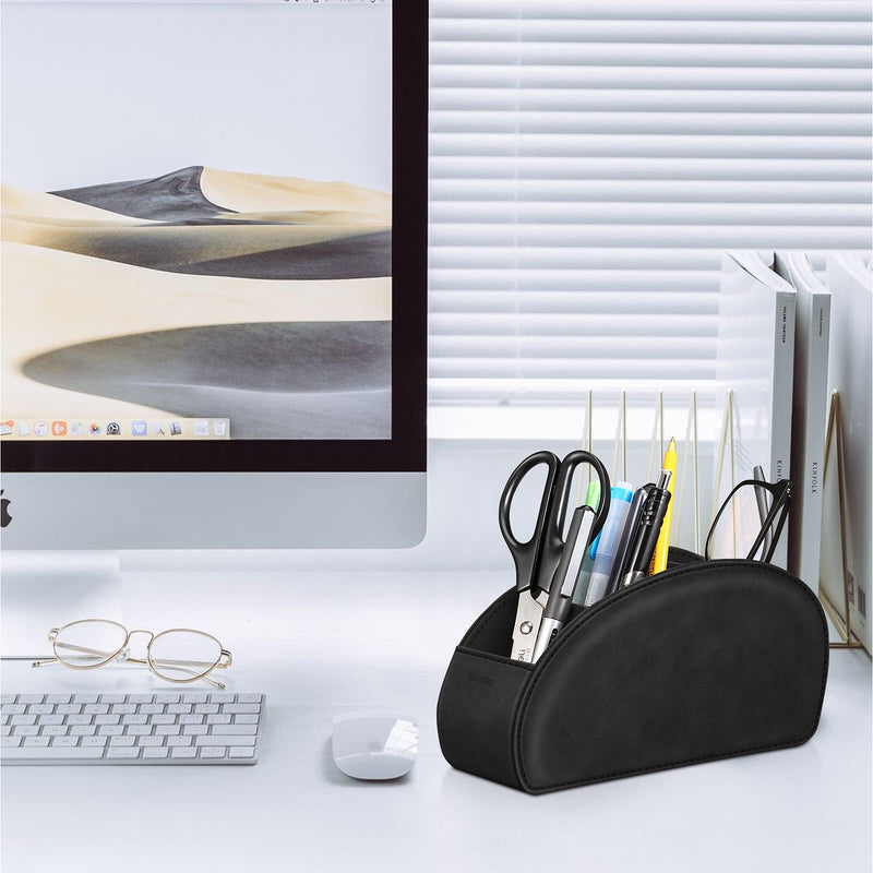[Australia - AusPower] - Remote Control Holder with 5 Compartments, KENOBEE Anti-slip Desktop Caddy Storage Organizer for Remote Controllers, Office Supplies, Makeup Brush, Media Accessories, Black 
