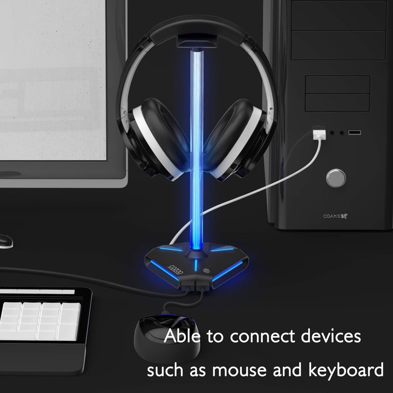 [Australia - AusPower] - COZOO RGB Headphone Stand with 2 USB2.0 Extension Charging Port Extender Cord,Headset Stand Holder for Gamer Desktop Table Game Earphone Accessories 
