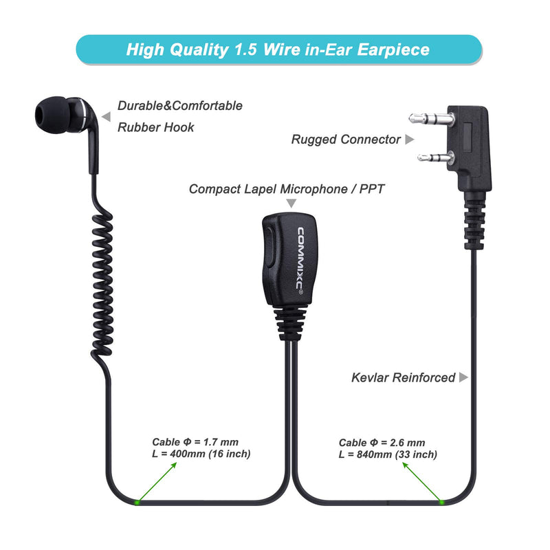 [Australia - AusPower] - COMMIXC (2 Pack) Walkie Talkie Headset, 3.5mm/2.5mm 2-Pin in-Ear Walkie Talkie Earpiece with PTT Mic, Compatible with Kenwood Bao Feng Two-Way Radios 