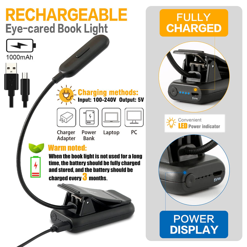 [Australia - AusPower] - VAVOFO Amber Rechargeable Book Lights, Blue Light Blocking Reading Lights, 7 LEDs Eye Care 9 Colors 9 Brightness Clip On for Bookworms with Power Indicator Lasting 70h (2-Pack, Black) 2-Pack Black 