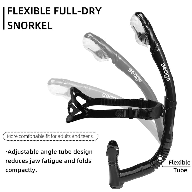 [Australia - AusPower] - Seago Swim Snorkel for Lap Swimming, Dry Top Front Swimmer Snorkel for Adult Youth, Snorkel Gear Swimming Training Equipment in Pool and Open Water with Comfy Head Pads Food-Grade Silicone Mouthpiece 