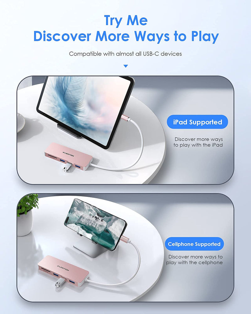 [Australia - AusPower] - LENTION USB C Hub with 3 USB 3.0 & SD/Micro SD Card Reader Compatible 2022-2016 MacBook Pro, New Mac Air/iPad Pro/Surface, More, Stable Driver Certified Type C Adapter (CB-C15, Rose Gold) 