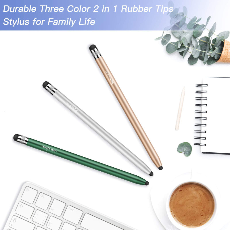 [Australia - AusPower] - StylusHome Stylus Pens for Touch Screens (3 Pcs), Sensitivity Capacitive Stylus 2 in 1 Touch Screen Pen with 6 Extra Replaceable Tips for iPad iPhone Tablets Samsung Galaxy All Universal Touch Devices 3（Green, Gold, Silver） 