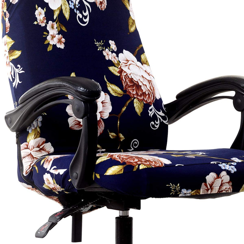 [Australia - AusPower] - WOMACO Printed Office Chair Covers, Stretch Computer Chair Cover Universal Boss Chair Covers Modern Simplism Style High Back Chair Slipcover - Peony, Large 