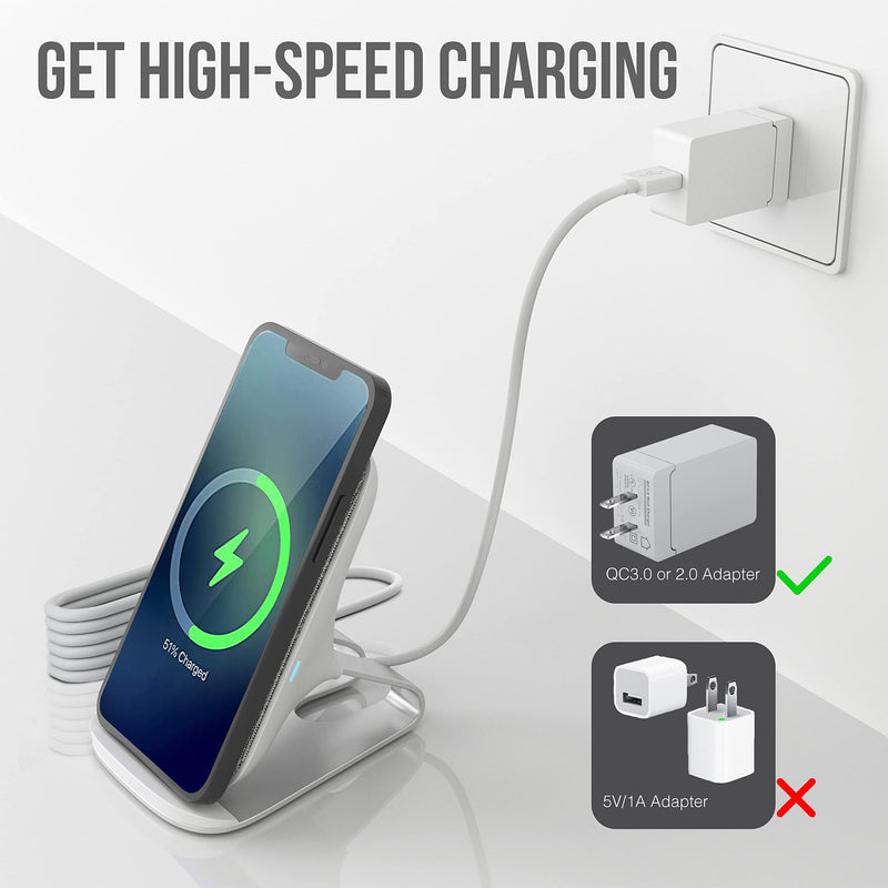 [Australia - AusPower] - SPIOCEAN Wireless Charger, Qi-Certified 10W Max Fast Wireless Charging Stand Compatible with iPhone 13/13 Mini/13 Pro Max/SE 2020/12/11Pro Max, Samsung Galaxy S21/S20/Note10/S10, (No AC Adapter) White ST3 White No AC Adapter 