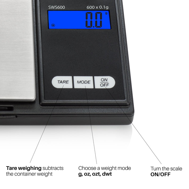 [Australia - AusPower] - Smart Weigh Digital Pocket Gram Scale, 600g x 0.1g Digital Gram Scale, Jewelry Scale, Food Scale, Medicine Scale, Kitchen Scale Black, Battery Included 