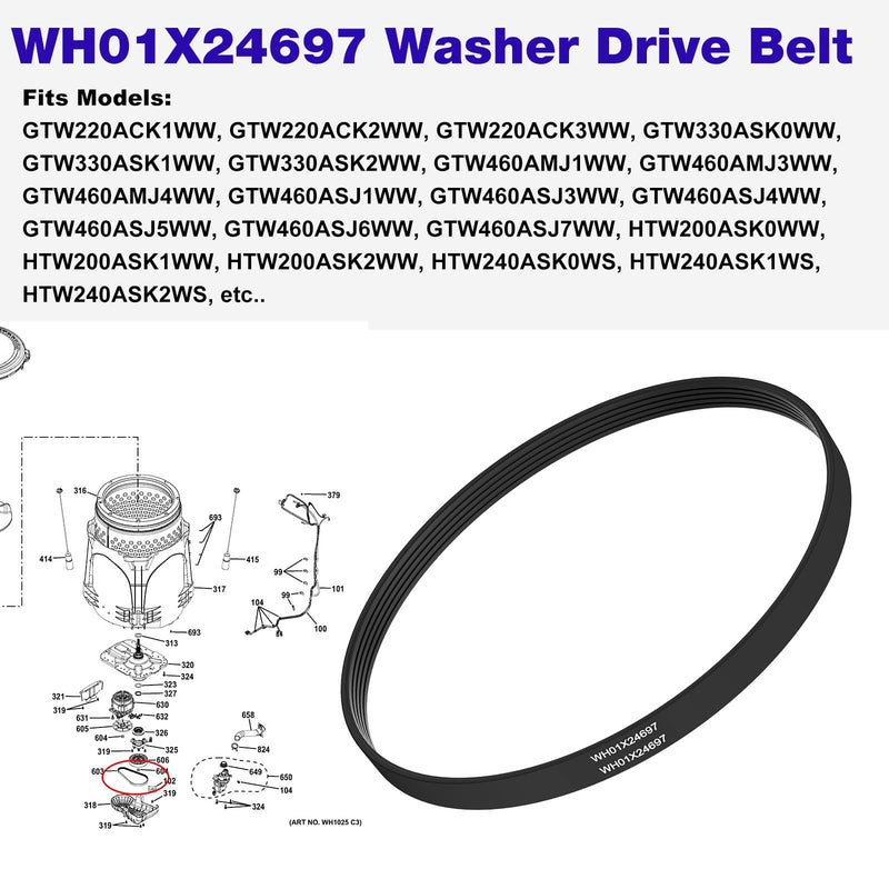 [Australia - AusPower] - WH01X24697 Washer Motor Drive Belt Replacement GE/Hotpoint Washing Machines AP6037512, 4585709, PS11767488 