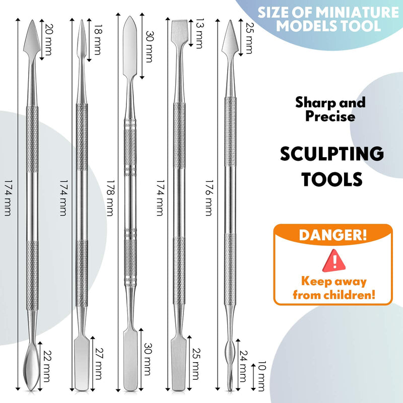 [Australia - AusPower] - 5 Pieces Miniature Sculpting Tools Set Mini Stainless Steel Double-Headed Tool for Model and Convert Plastic, Resin and Metal Tabletop War Game Miniatures Models 