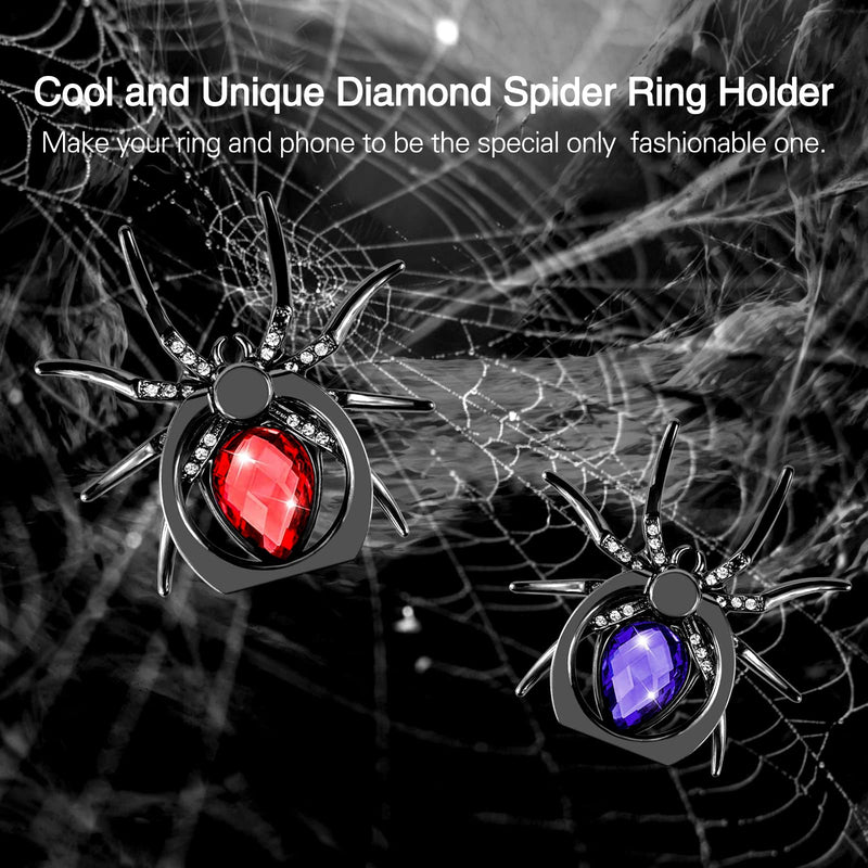 [Australia - AusPower] - 2pcs Spider Cell Phone Ring Holder Stand, Aircawin Cute Phone Finger Holder Stand Cool Animal Phone Grip Kickstand with 4pcs Ring Holder Hanging Hook for All Smartphone,Tablets (Purple+Red) 