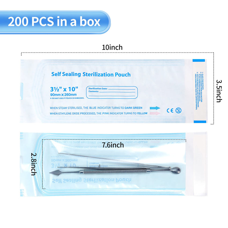 [Australia - AusPower] - Annhua Self Seal Sterilization Pouch 200 PCS Sterilizer Bags 3.5" x 10", Self Seal Pouches Bags for Dental Tools, Nail Toolkits, Makeup Brushes and Office Instruments 