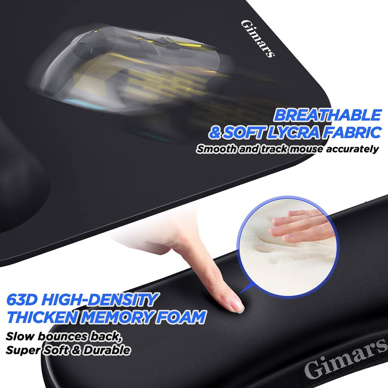 [Australia - AusPower] - Gimars Elongate Smooth Lycra Fabric Ergonomic Mouse Pad Wrist Support, Gel Memory Foam Cushion Set Keyboard Wrist Rest Support, Pain Relieve for Computer, Laptop, Office, School, Home, Gaming, Black Square Set-black 