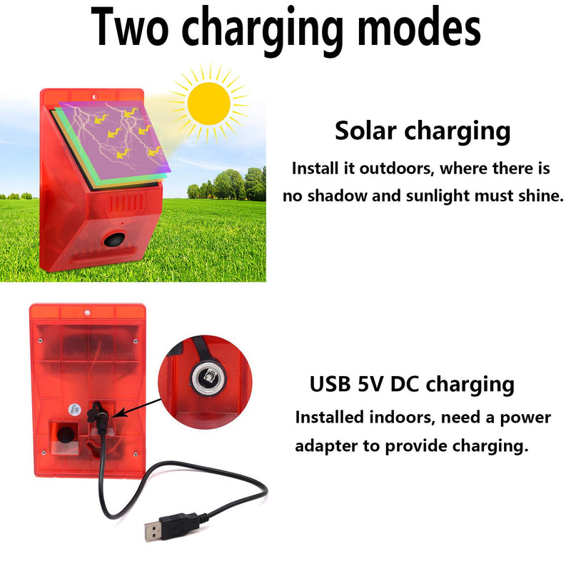 [Australia - AusPower] - Solar Strobe Light with Remote Controller, Solar Alarm Light with Motion Detector Solar Alarm Light 129db Sound Security Siren IP65 Waterproof, Protected Your Home, Farm, Barn, Barn,Villa,Yard (Red) 