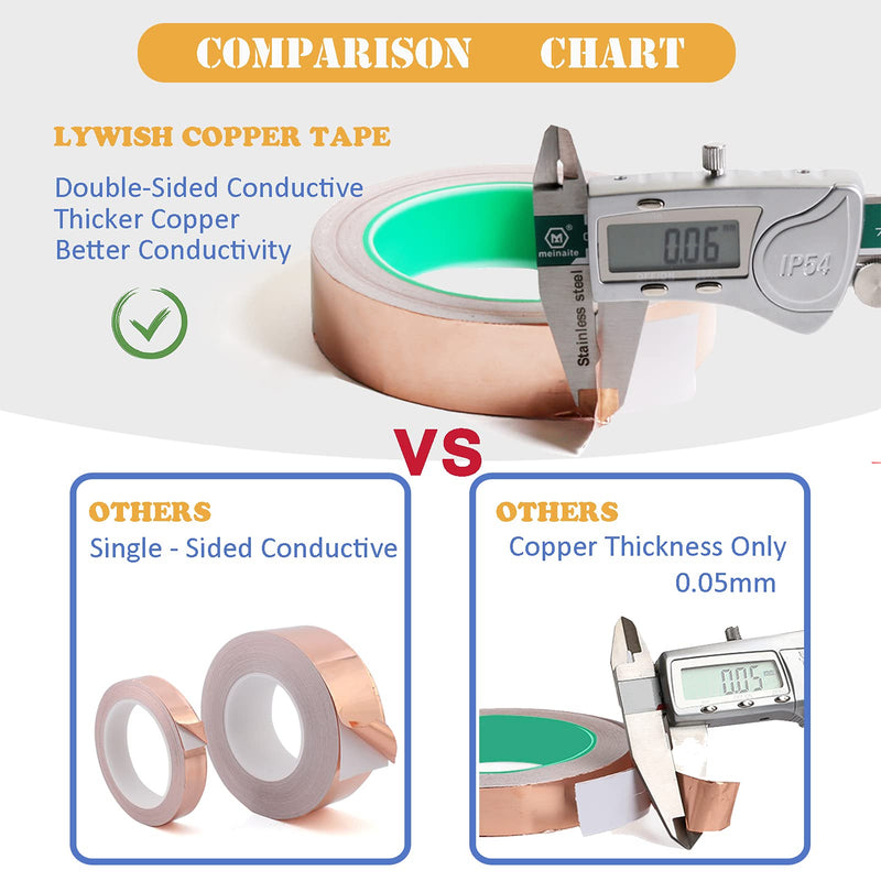 [Australia - AusPower] - LYWISH Copper Tape 5mm 0.2Inch X 66FT X 2Roll Copper Foil Tape with Conductive Adhesive for EMI Shielding and Electrical Repairs,Stained Glass,Crafts,Soldering 