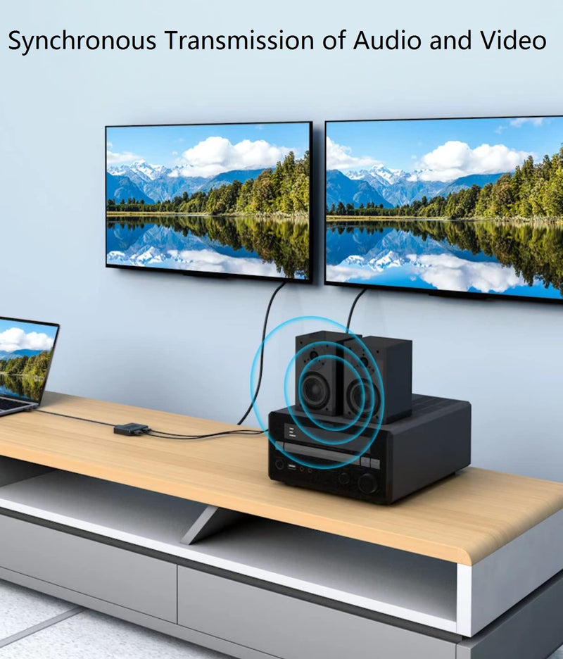 [Australia - AusPower] - JUEJUEZI HDMI Splitter 1 in 2 Out 4K@60Hz with HDMI Cable, HDMI Splitter for Dual Monitors/Displays TV, with Audio Video, for Laptop, TV Box, Support HDMI2.0b, HDCP2.2 