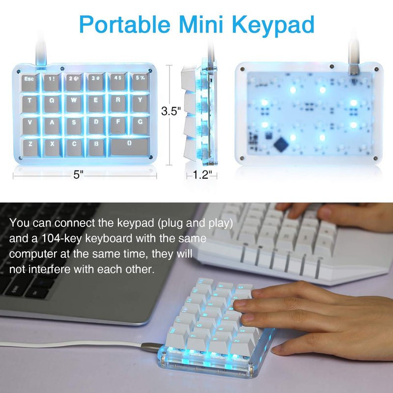 [Australia - AusPower] - Koolertron One Handed Macro Mechanical Keyboard, Portable Mini One-Handed Mechanical Gaming Keypad 23 Fully Programmable Keys ((Blue Backlit/Blue switches)) White/Blue backlit/Blue switches 