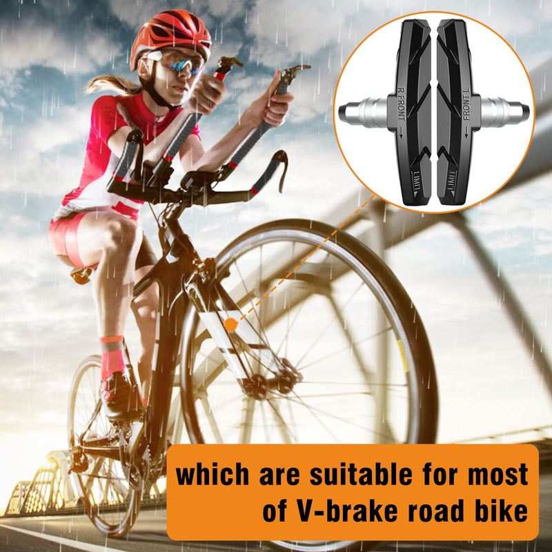 [Australia - AusPower] - Bike Brake Pads Set, Alritz 3 Pairs Road Mountain Bicycle V-Brake Blocks Shoes with Hex Nut and Shims, No Noise No Skid, 70mm, for Front and Back Wheel Black 