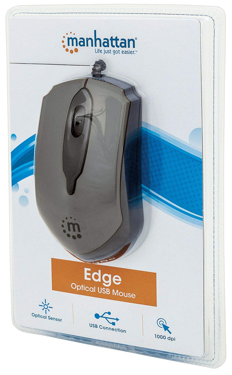 [Australia - AusPower] - Manhattan USB Wired Computer Mouse - 1000DPI, Scroll Wheel, Optical Sensor, Comfortable Ergonomic – for Laptop PC Desktop Notebook – 3 Year Warranty, Grey, 179423 Edge Mouse (Wired) Grey/Silver and Black 