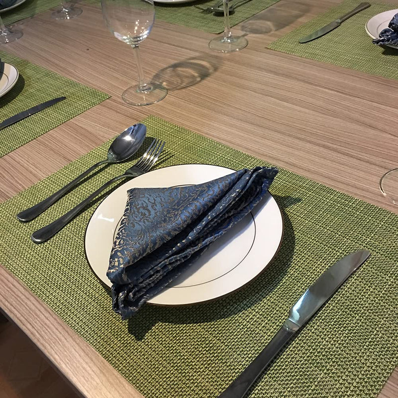 [Australia - AusPower] - WAZAIGUR Placemats Easy to Clean Crisscross Woven Vinyl Place Mats Indoor Dining Durable Non-Slip Heat Resistant Table Mats for Kitchen Table Set of 4,Green and Yellow Green and Yellow 