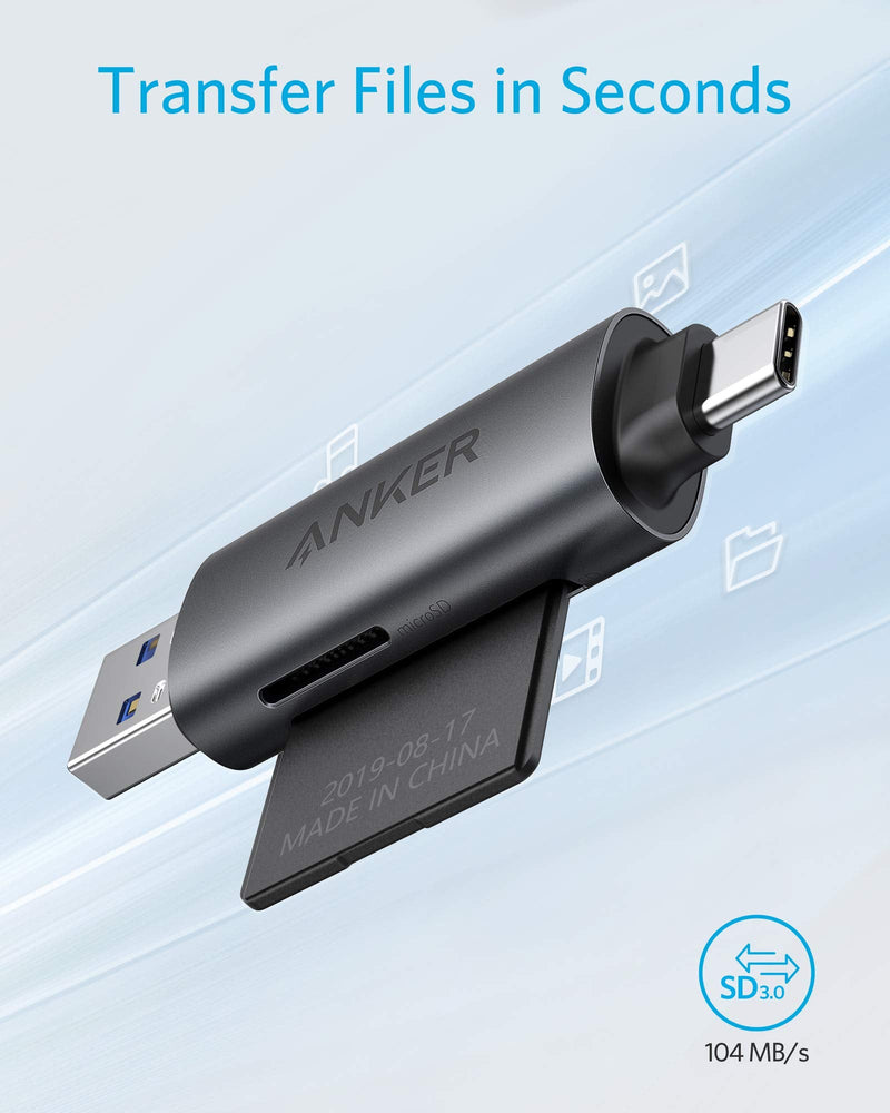 [Australia - AusPower] - Anker USB-C and USB 3.0 SD Card Reader, PowerExpand+ 2-in-1 Memory Card Reader with Dual Connectors, for SDXC, SDHC, SD, MMC, RS-MMC, Micro SDXC, Micro SD, Micro SDHC Card, and UHS-I Cards 