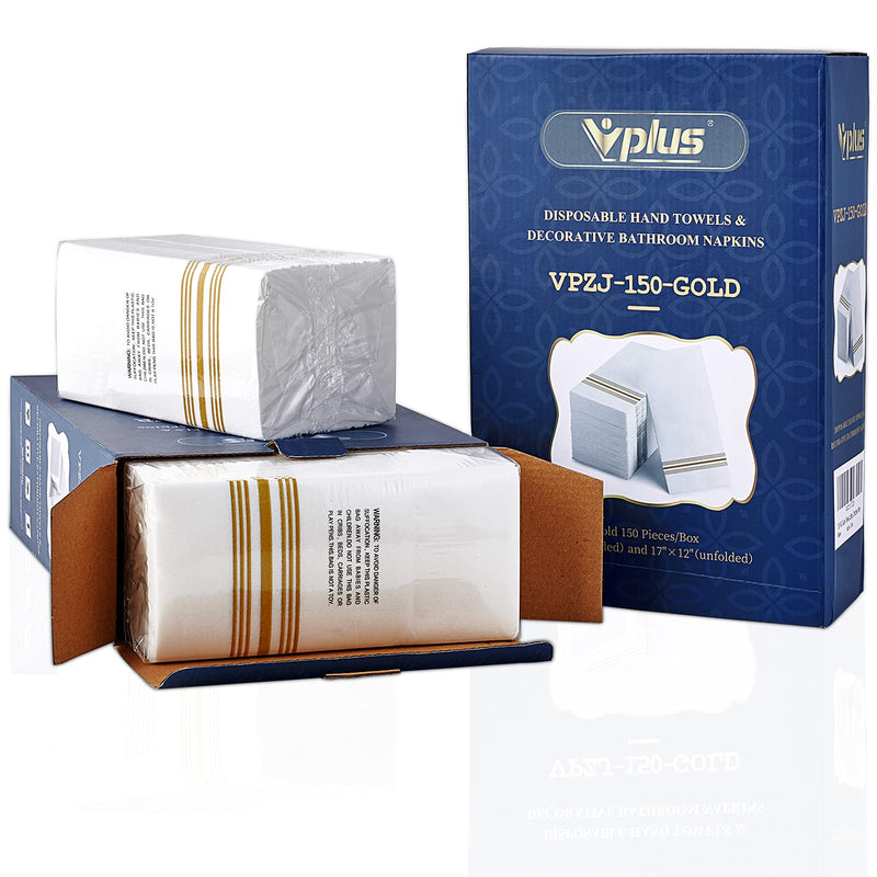 [Australia - AusPower] - 150 PACK Guest Towels Disposable Bathroom, Decorative Bathroom Napkins Linen Feel, Soft, and Absorbent Disposable Paper Hand Towel for Dinners, Kitchen, Parties, Weddings, Christmas Party Gold 