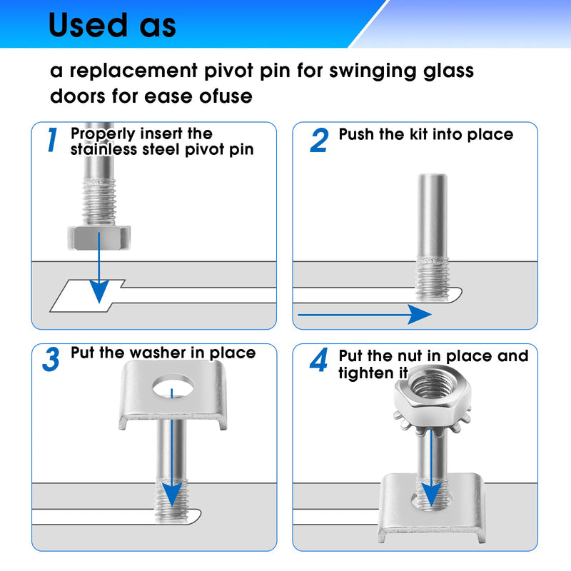 [Australia - AusPower] - ðŸðŸŽðŸðŸ‘ ð”ð©ð ð«ðšððž Shower Door Pivot pin- Stainless Steel Pivot pin Parts for Pivot Shower Doors -Shower Door Hardware Parts Contain Hex-Nut and Washer 