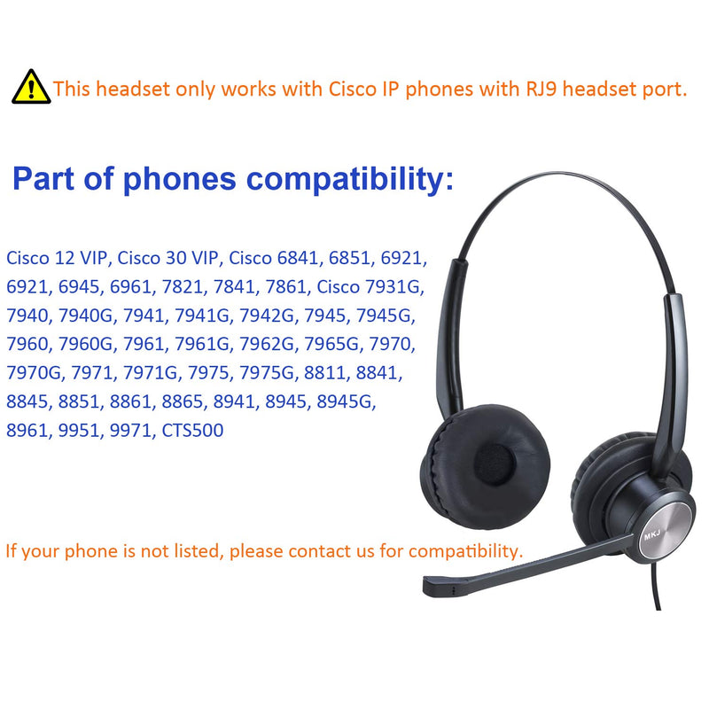 [Australia - AusPower] - MKJ Cisco Headset with Microphone Noise Cancelling Corded RJ9 Telephone Headset for Cisco Office Phone CP-7821 7841 7940 7945G 7960 7961G 7962G 7965G 7970 7971G 7975G 8811 8841 8851 9951 9971 etc 