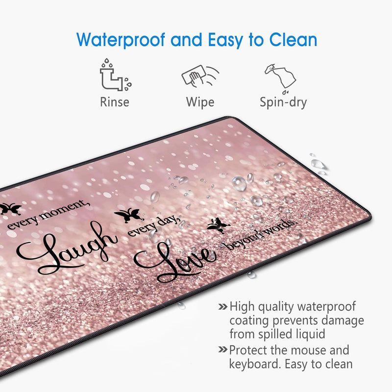 [Australia - AusPower] - Desk Pad Mat Gaming Mouse Pads with Coasters, 31.5"x 11.8" Large Non-Slip Rubber Base Mousepad with Stitched Edges for Office & Home (Quote Live Every Moment, Laugh Every Day, Love Beyond Words) Quote Live Every Moment, Laugh Every Day, Love Beyond Words 