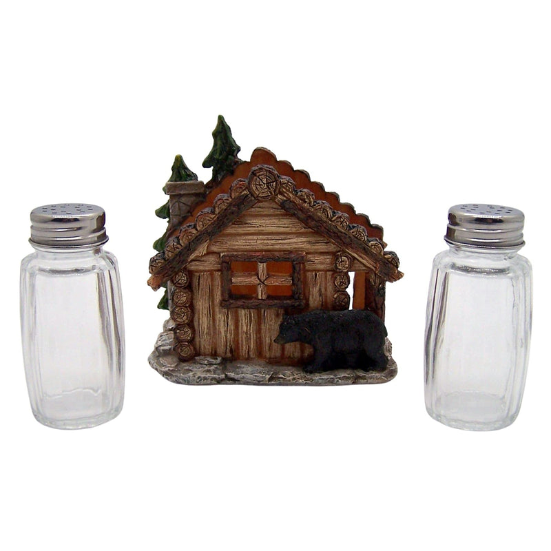 [Australia - AusPower] - Bear Outside Log Cabin Salt and Pepper Shaker Set, Shakers Included, 4 Inches 