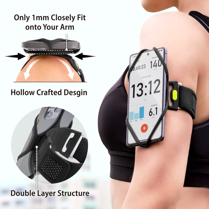 [Australia - AusPower] - Bone Run Tie 2 (2nd Gen) Phone Holder for Running Armband Universal Cell Phone Holder, Fits Phone Size 4.7-7.2 Inches for iPhone 13 12 11 Pro Max XS XR X Samsung Galaxy ( Black/ Arm 9.8-15.7") Arm Size 9.8-14 inches / 25-35.5 cm 