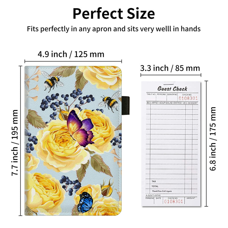 [Australia - AusPower] - Server Books for Waitress,Waiter Book Server Wallet with Zipper Pocket,PU Leather Cute Waitress Book Waitstaff Organizer with Money Pocket Guest Check Book Holder-Butterflyl Love Flower Butterflyl Love Flower 