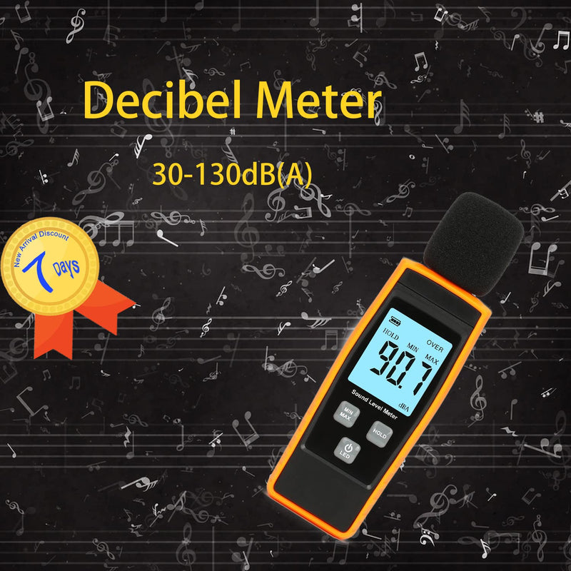 [Australia - AusPower] - Decibel Meter, Portable SPL Meter (Sound Pressure Level Meter), Digital Noise Meter, Range 30-130dB(A) db Meter, Noise Volume Measuring Instrument, Sound Monitoring Tester (Battery Included) Yellow 