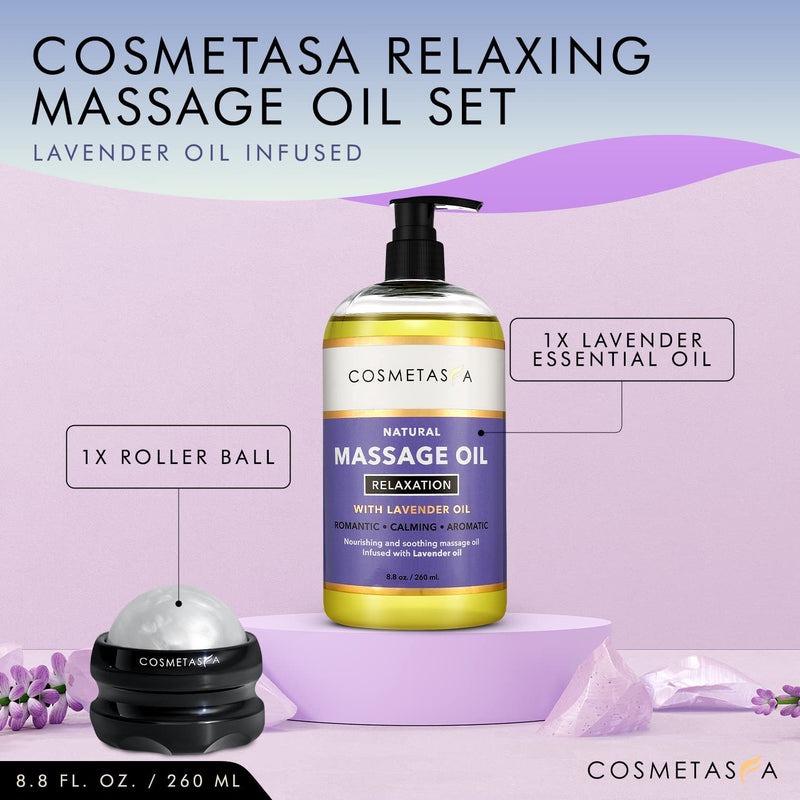 [Australia - AusPower] - Sensual Lavender Massage Oil with Massage Roller Ball - No Stain 100% Natural Blend of Spa Quality Oils for Romantic, Calming, Aromatic, Soothing Massage Therapy 