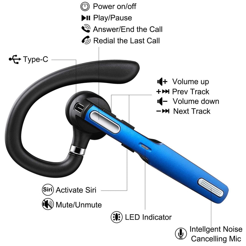 [Australia - AusPower] - Bluetooth Headset, COMEXION Wireless Bluetooth Earpiece V5.0 Hands-Free Earphones with Stereo Noise Canceling Mic, Compatible iPhone Android Cell Phones Driving/Business/Office 