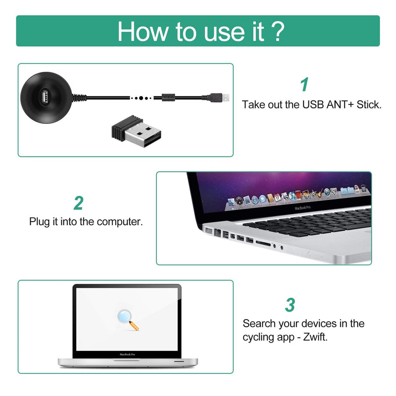 [Australia - AusPower] - CooSpo USB ANT+ Stick ANT Dongle with 6ft. Extension Cable Compatible with Zwift TrainerRoad Wahoo Garmin Cycleops Trainer Rouvy TacX Sufferfest PerfPRO 