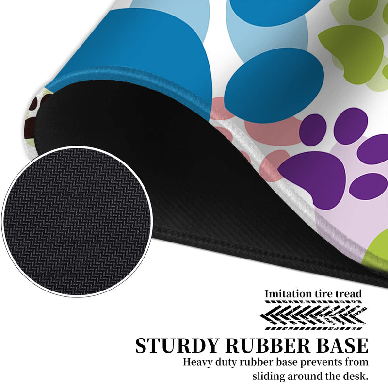 [Australia - AusPower] - Desk Pad, Dog Pawprint Multicolor Laptop Desk Mat,Long Large Gaming Mouse Pad with Stitched Edges Non-Slip Writing Mat Desk Blotter Protector for Office Home (with Coaster & Elephant Sticker) 