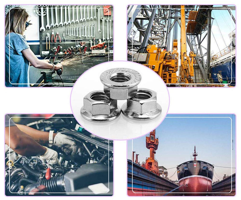 [Australia - AusPower] - Guard4U 100Pcs 8-Sizes SAE Hex Flange Nuts Assortment Kit,#6-32#8-32#10-32#10-24 1/4"-20 5/16"-18 3/8"-16 1/2"-13 304-Stainless Steel Hexagon Flange Lock Nuts 