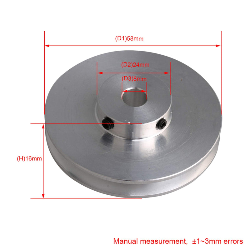 [Australia - AusPower] - BQLZR 58x16x8MM Silver Aluminum Alloy Single Groove 8MM Fixed Bore Pulley for Drilling Machine 3-5MM PU Round Belt 