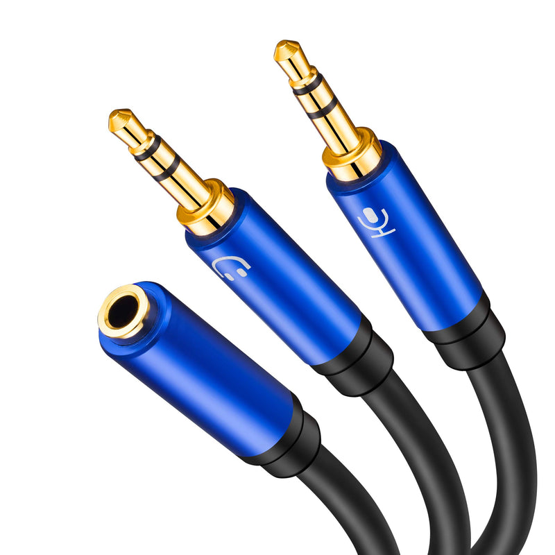 [Australia - AusPower] - Headphone Splitter,Tan QY Headphone Splitter for Computer 3.5mm Female to 2 Dual 3.5mm Male Headphone Mic Audio Y Splitter Cable Smartphone Headset to PC Adapter (5Ft/1.5M, Blue) 5Ft/1.5M 