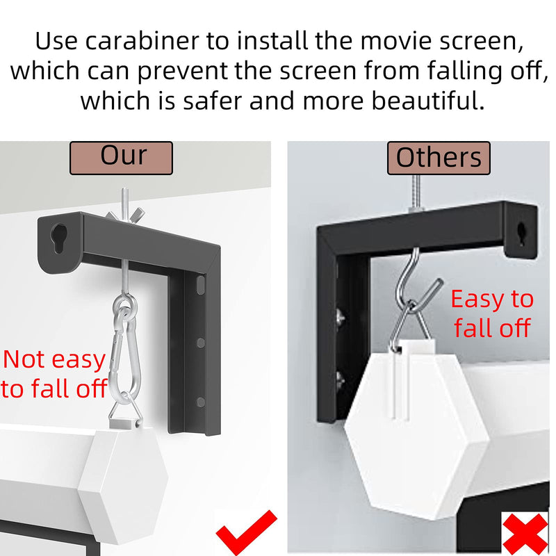 [Australia - AusPower] - Black Universal Projector Screen L-Bracket Wall Hanging Mount 6 inch Adjustable Extension with Hook Manual, for Wall or Ceiling Mount Home Projector and Movie Screens, 80 Lb Capacity Each 