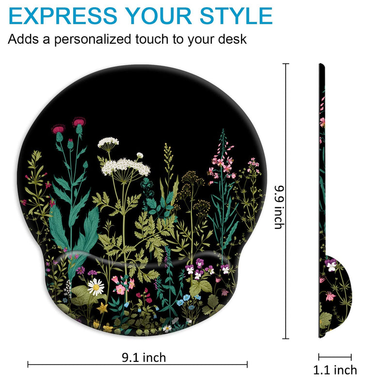 [Australia - AusPower] - Ergonomic Mouse Pad with Wrist Support Gel [30% Larger], iDonzon Cute Soft Wrist Rest Pad with Non-Slip Rubber Base, Easy Typing & Pain Relief - Garden Flowers Round 