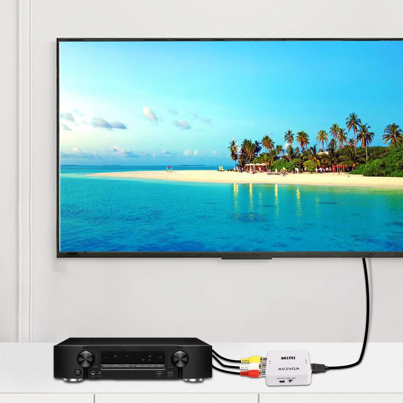 [Australia - AusPower] - XMSJSIY AV RCA to VGA Adapter Audio Video Converter,Composite AV to VGA +3.5mm TV Video Playing Adapter 1080p with USB Power Cable VCD DVD Projector TV Set Top Box 