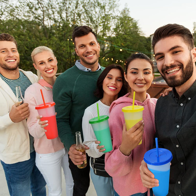 [Australia - AusPower] - Reusable Plastic Tumblers with Lids & Straws - 9 Pcs 24oz Large Color Changing Cups for Adults Kids Women Party | Tall Iced Cold Straw Drinking Cute Tumbler Cup Bulk 