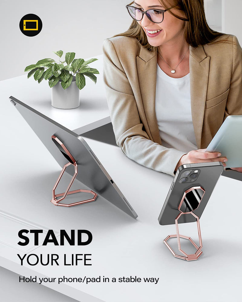 [Australia - AusPower] - 【Foldable & Adjustable】 Cell Phone Ring Holder Finger Kickstand,【Thick Case & Big Phones Friendly】 Cell Phone Holder for Hand, 【Triptych】 iPhone Ring Holder Grip,【Magnetic】 Cell Phone Grip Holder Rose Gold 