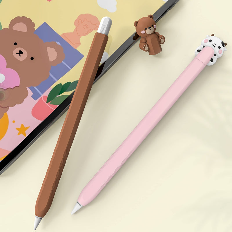 [Australia - AusPower] - NIUTRENDZ Cute Bear Apple Pencil Case for Apple Pencil 2nd Generation Case Silicone Protective Cover Sleeve Skin Accessories (Brown) 2-Brown 