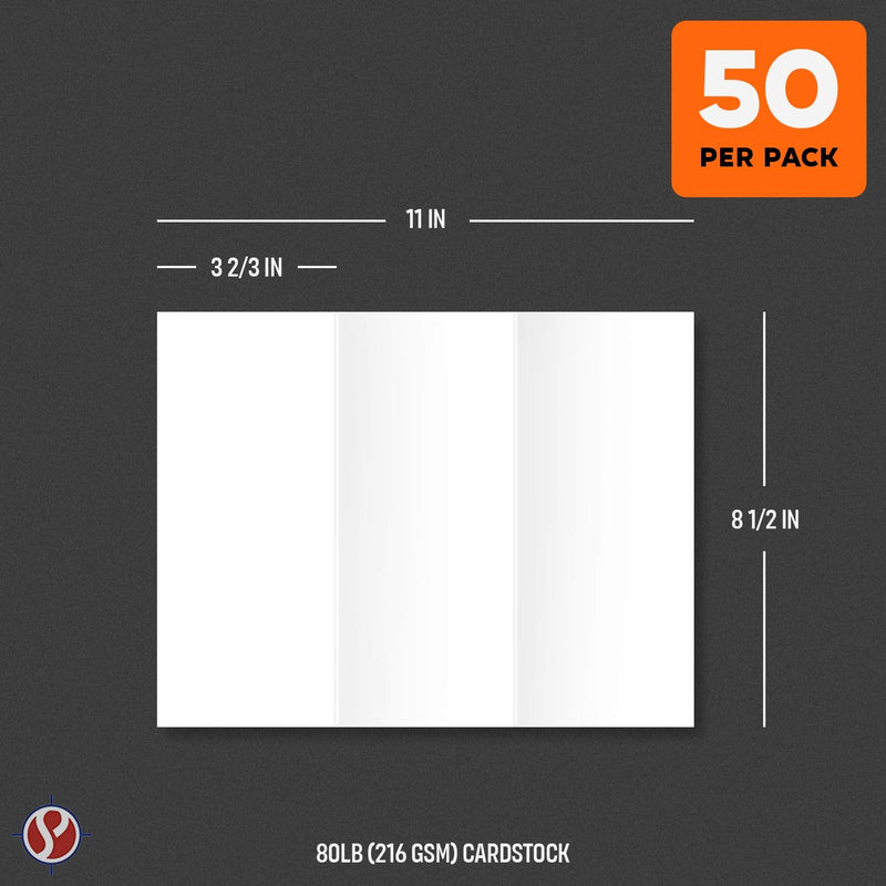 [Australia - AusPower] - Blank Bright White Tri-Fold Brochure Card Stock, 3 Panel Brochure for Restaurant Menus, Business Flyers and Pamphlets | 8.5” x 11” | 80lb (216gsm) Cardstock | 50 per Pack 