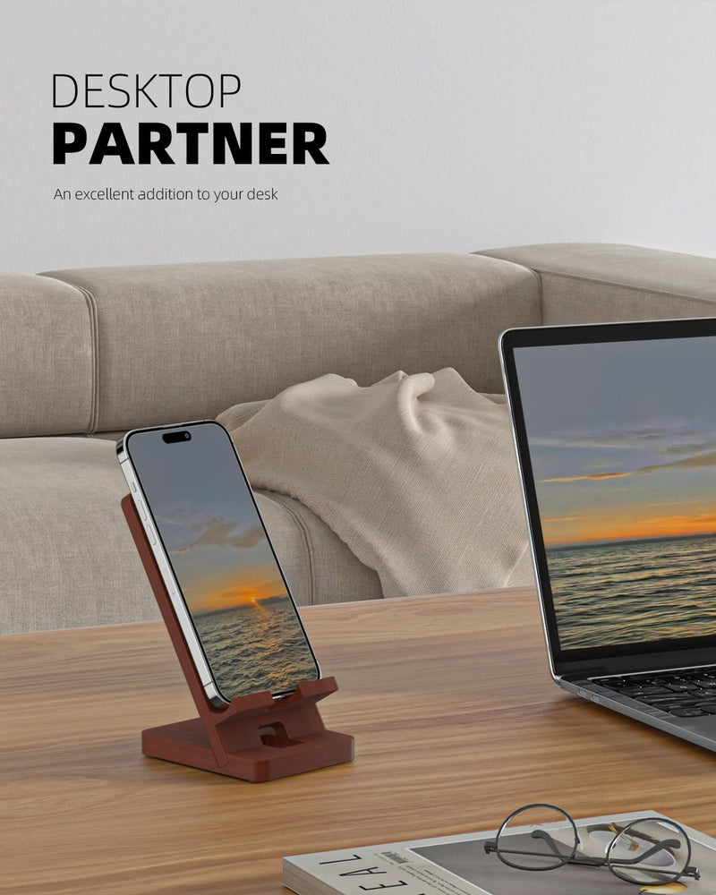 [Australia - AusPower] - T TARANTO Wood Cell Phone Stand, Phone Holder for Desk, Tablet Display Stand for iPad, Compatible with All Mobile Phones, Wooden Office Desk Accessories Brown 