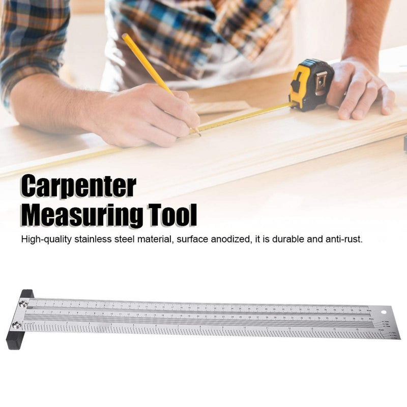 [Australia - AusPower] - Ultra Precision Marking Ruler Scribing Ruler Woodworking Scriber T-Type Ruler,Anti‑Rust,Stainless Steel Woodworking Scribing Ruler Gauging Tool Hole Positioning Scribing Gauge(12in) 