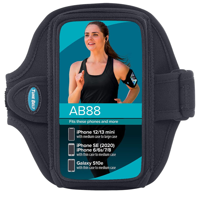 [Australia - AusPower] - Tune Belt AB88 Cell Phone Running Armband Holder, Pocket Size fits OtterBox Commuter or Similar Case for iPhone 12/13 Mini, SE 2020 and iPhone X/XS, Water Resistant (Black) 
